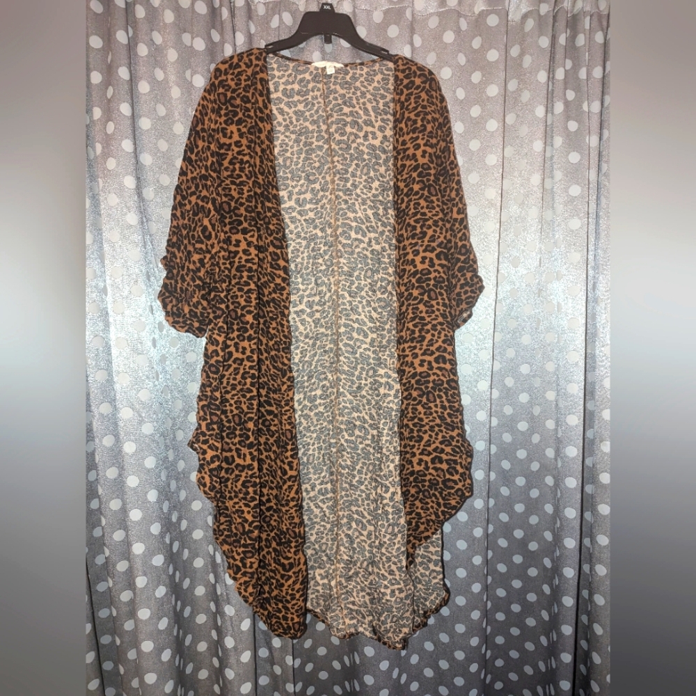 TERRA & SKY Leopard Print Long Open Kimino/Cardigan 2x (20W-22W)